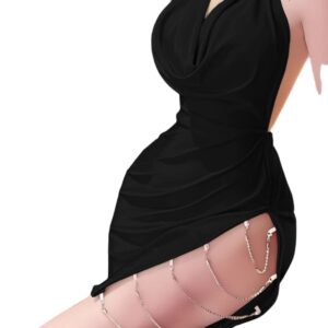 لانجري فستان قصير مزود بفتحه من الجنب مع اكسسوارات