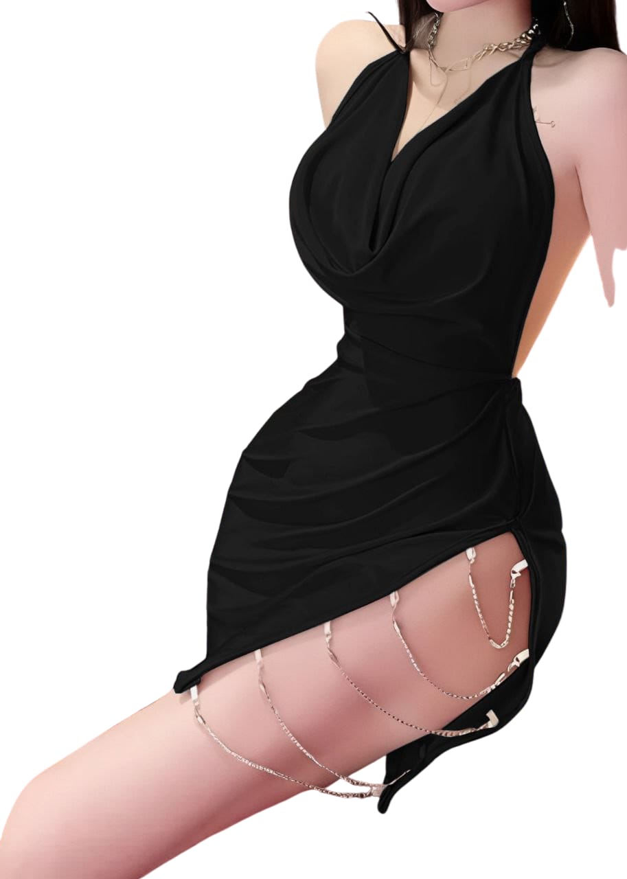 لانجري فستان قصير مزود بفتحه من الجنب مع اكسسوارات