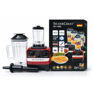 "خلاط سيلفر كريست بسعة 2.5 لتر مع مطحنة مدمجة 7500 وات، تصميم عصري وعملي لطحن القهوة، التوابل، وتحضير العصائر بسهولة"