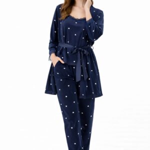 بيجامة حريمي 3 قطع قطن ناعم – طقم بيتي أنيق مع روب